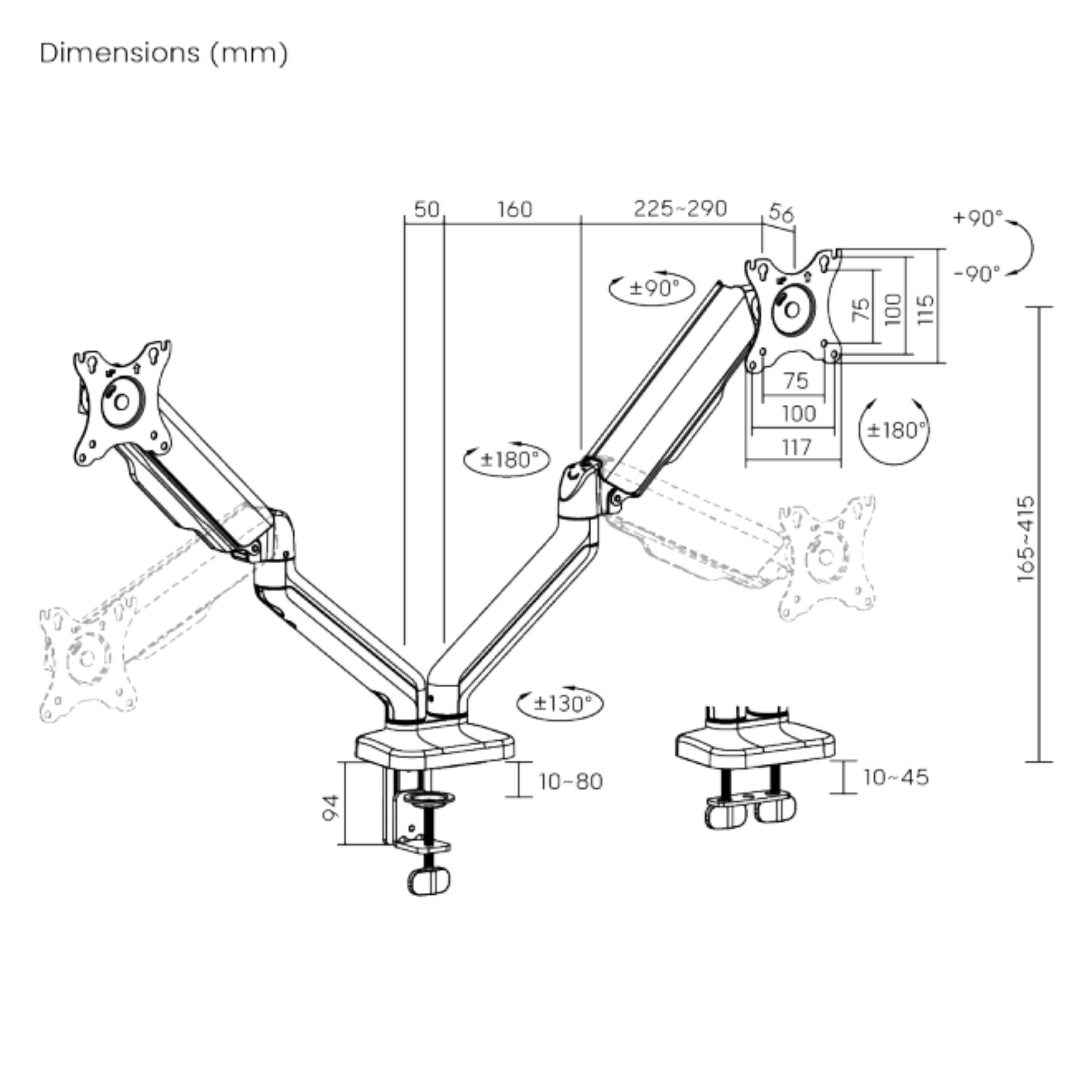 Soporte de escritorio Brateck para dos monitores 17''-32'' Soporte de escritorio Brateck para dos monitores 17''-32''