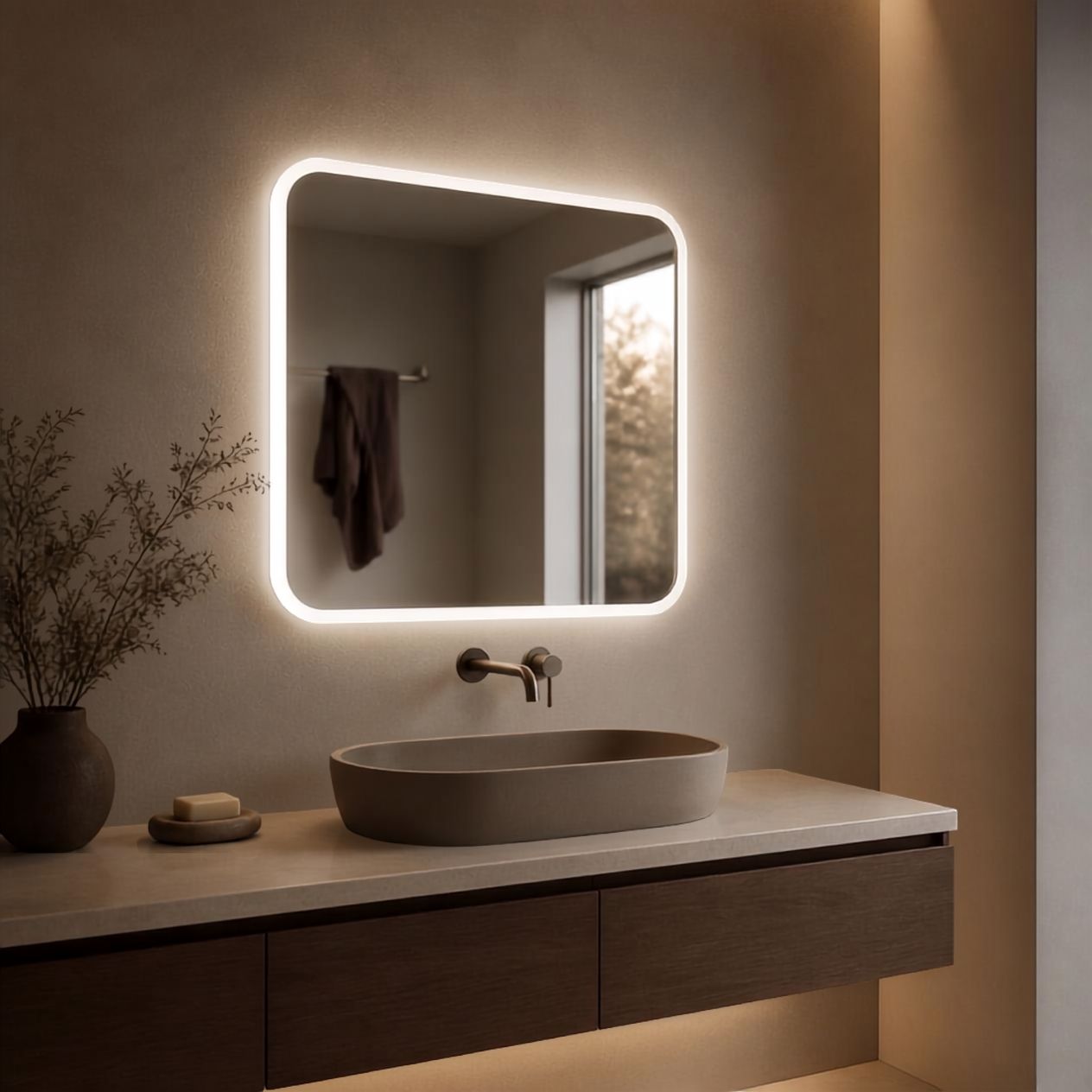 Espejo Led Cuadrado Para Baño Función Desempañado Z01 60cm Espejo Led Cuadrado Para Baño Función Desempañado Z01 60cm