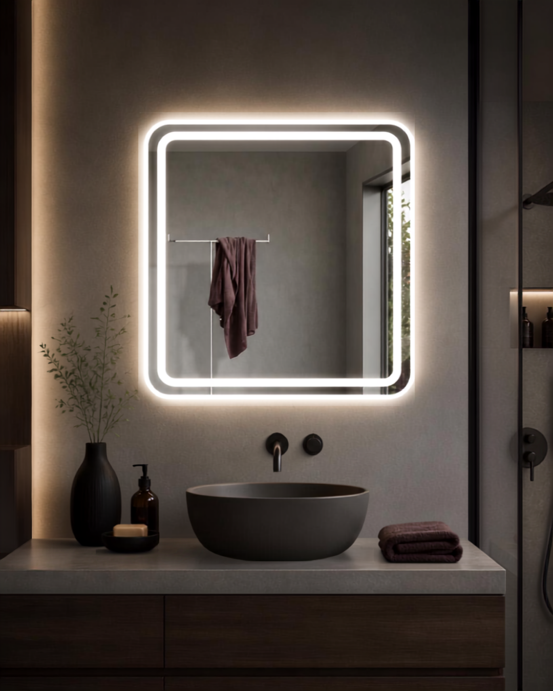 Espejo Led Cuadrado Para Baño Función Desempañado Z02 60cm