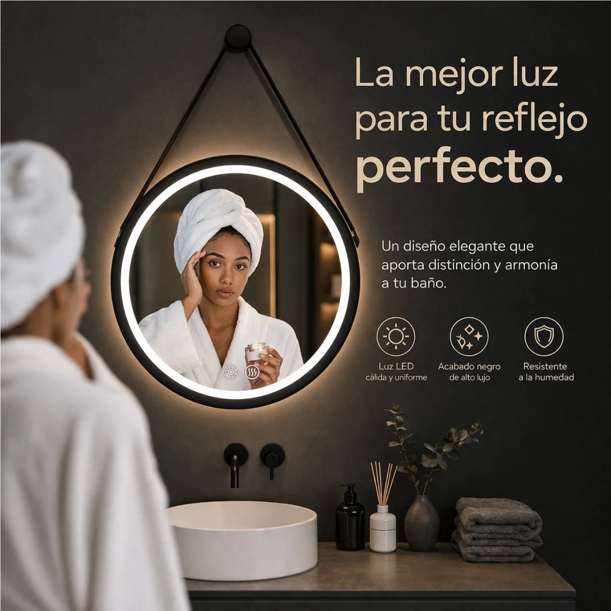 Espejo Led Redondo JY01 Para Baño Función Desempañado 60cm