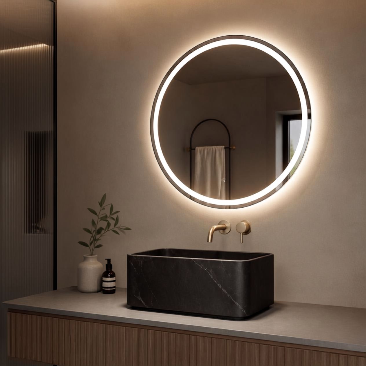 Espejo Led Redondo Y02 Para Baño Función Desempañado 60cm Espejo Led Redondo Y02 Para Baño Función Desempañado 60cm