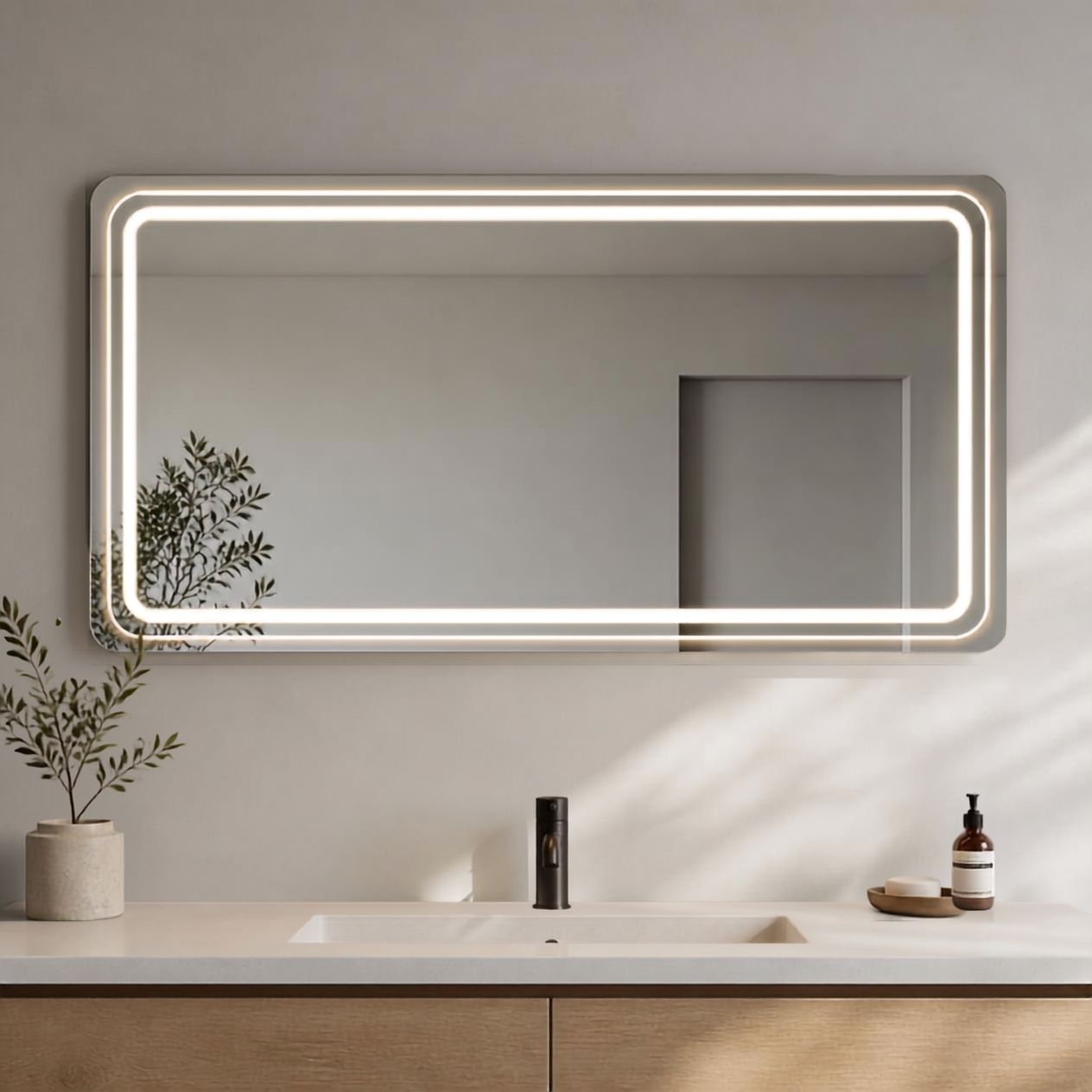 Espejo Rectangular Con Led Baño F02 60 X 80 Cm Desempañador Espejo Rectangular Con Led Baño F02 60 X 80 Cm Desempañador