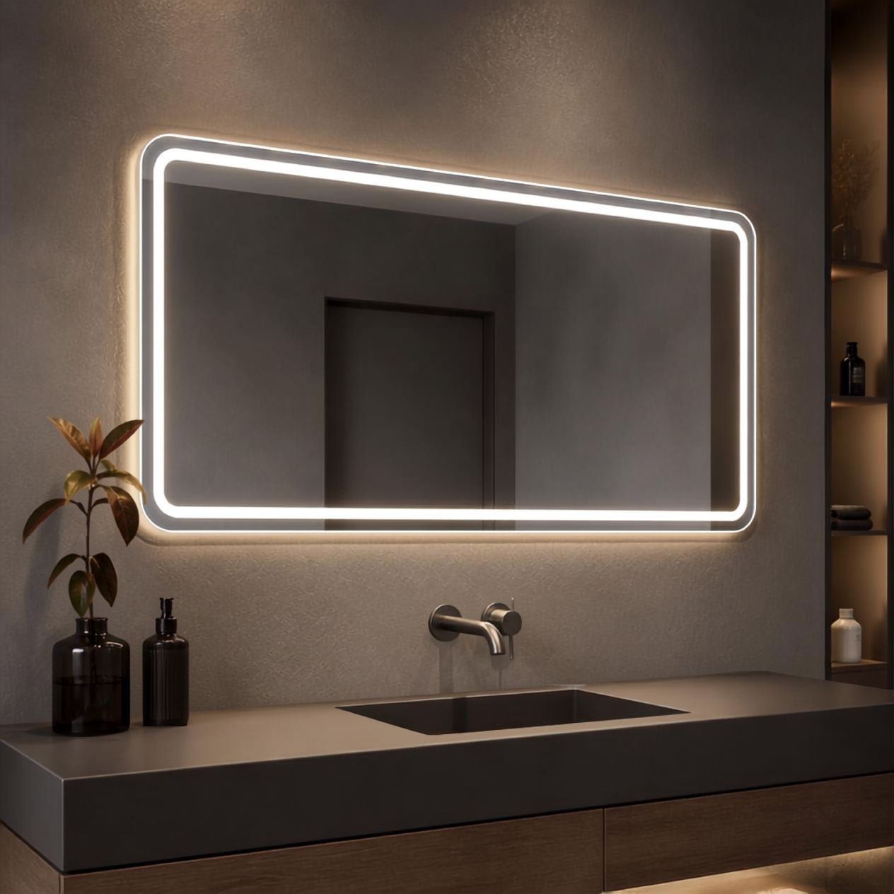 Espejo Rectangular Con Led Baño F02 60 X 80 Cm Desempañador Espejo Rectangular Con Led Baño F02 60 X 80 Cm Desempañador